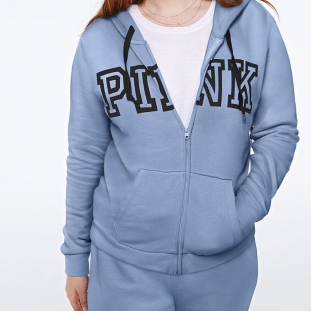 Victorias Secret Pink nwt baby blue full zip hoodie classic design xs
